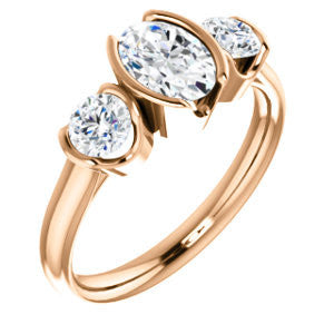 Cubic Zirconia Engagement Ring- The Lula (Customizable 3-stone Bezel Design with Oval Cut Center and Round Cut Accents)