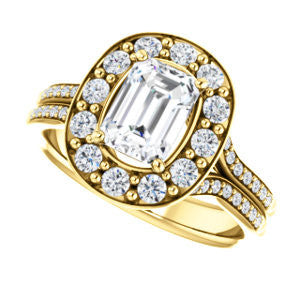 Cubic Zirconia Engagement Ring- The Yasmine (Customizable Emerald Cut Center with Oversized Halo Accents and Split-Pavé Band)