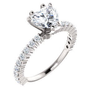 CZ Wedding Set, featuring The Thea engagement ring (Customizable 8-prong Heart Cut Design with Thin, Stackable Pavé Band)