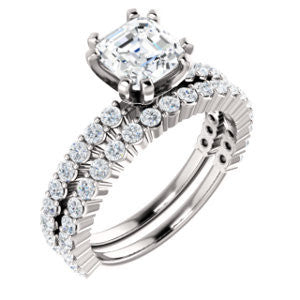 CZ Wedding Set, featuring The Thea engagement ring (Customizable 8-prong Asscher Cut Design with Thin, Stackable Pavé Band)