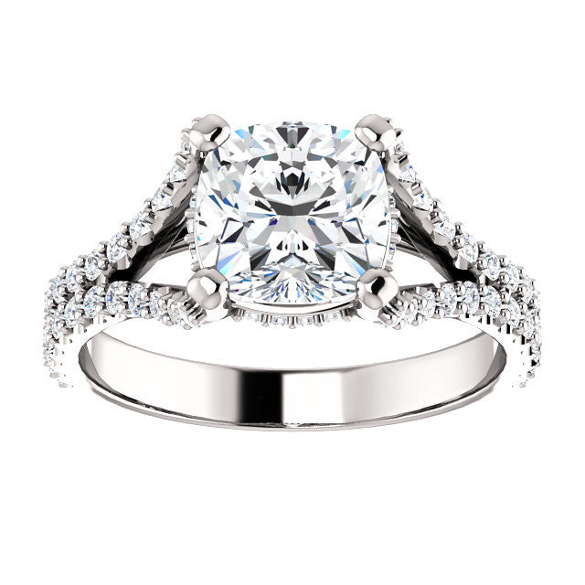 Cubic Zirconia Engagement Ring- The Marilyn (Customizable Cathedral-set Cushion Cut Center with Split-Pavé Band and Prong Accents)
