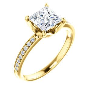 CZ Wedding Set, featuring The Sandy engagement ring (Customizable Prong-Accented Princess Cut Style with Thin Pavé Band)
