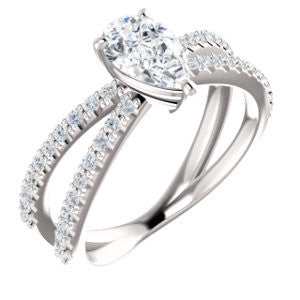 Cubic Zirconia Engagement Ring- The Yasmeen (Customizable Pear Cut Style with Wide X-Split Pavé Band)