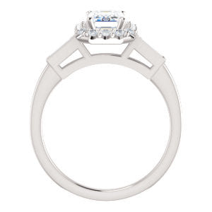 Cubic Zirconia Engagement Ring- The Azariah (Customizable Cathedral Emerald Cut Design with Halo and Straight Baguettes)