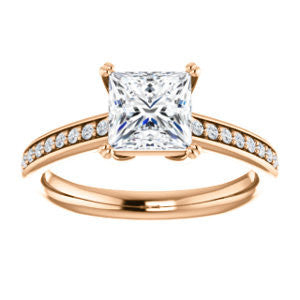 Cubic Zirconia Engagement Ring- The Myrtle (Customizable Princess Cut Design with Round-Accented Band & Euro Shank)