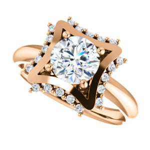 Cubic Zirconia Engagement Ring- The Jolene (Customizable Round Cut with Floral-inspired Clustered Accent Under-halo)