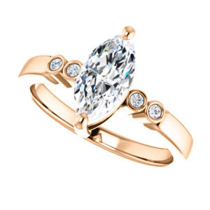 CZ Wedding Set, featuring The Luzella engagement ring (Customizable 5-stone Design with Marquise Cut Center and Round Bezel Accents)