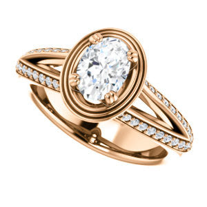 CZ Wedding Set, featuring The Reina engagement ring (Customizable Ridged-Bevel Surrounded Oval Cut with 3-sided Split-Pavé Band)