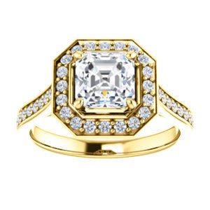 Cubic Zirconia Engagement Ring- The Lorie Ella (Customizable Artisan-Cathedral Asscher Cut with Halo and Pavé Accents)