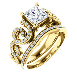 CZ Wedding Set, featuring The Carla engagement ring (Customizable Princess Cut Split-Band Curves)