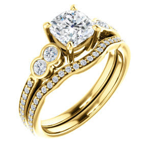 CZ Wedding Set, featuring The Eneroya engagement ring (Customizable Enhanced 5-stone Cushion Cut Design with Thin Pavé Band)