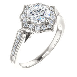 Cubic Zirconia Engagement Ring- The Faida (Customizable Cathedral-set Round Cut Design with Halo and Milgrained Pavé Band)