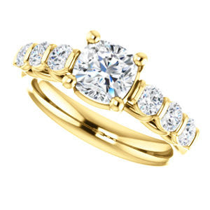 Cubic Zirconia Engagement Ring- The Adamari (Customizable 7-stone Cushion Cut Style with Round Bar-set Accents)