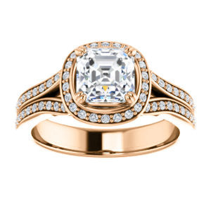 CZ Wedding Set, featuring The Mia Sofia engagement ring (Customizable Cathedral-Halo Asscher Cut Style with Wide Split-Pavé Band)