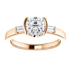 Cubic Zirconia Engagement Ring- The Stephanie (Customizable Bezel-set Cushion Cut 3-stone with Baguette Accents)