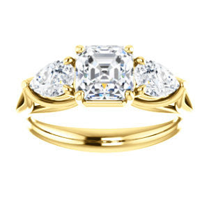 Cubic Zirconia Engagement Ring- The Ila (Customizable 3-stone Design with Asscher Cut Center, Pear Accents and Split Band)