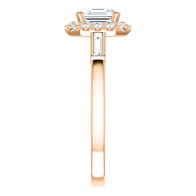Cubic Zirconia Engagement Ring- The Azariah (Customizable Cathedral Asscher Cut Design with Halo and Straight Baguettes)