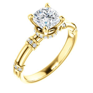 Cubic Zirconia Engagement Ring- The Jayla (Customizable Cushion Cut Style with Under-Halo & Horizontal Band Accents)