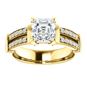 Cubic Zirconia Engagement Ring- The Rachana (Customizable Asscher Cut Design with Wide Split-Pavé Band and Euro Shank)