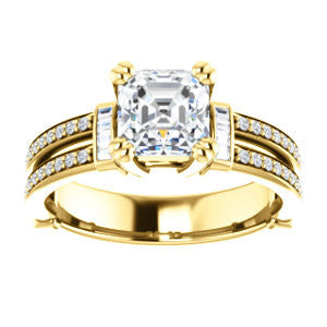 Cubic Zirconia Engagement Ring- The Kaitlyn (Customizable Asscher Cut with Flanking Baguettes And Round Channel Accents)