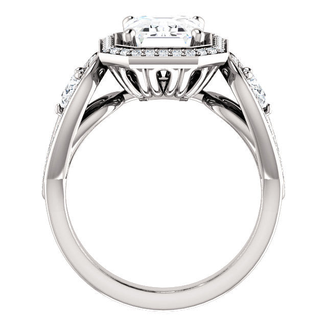 Cubic Zirconia Engagement Ring- The Luz Marie (Customizable Halo-style Emerald Cut with Split-Pavé Band & Pear Accents)