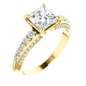 Cubic Zirconia Engagement Ring- The Rachelle (Customizable Princess Cut with 3-Sided Round Prong Side Stones)