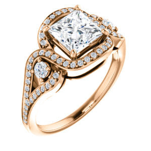 Cubic Zirconia Engagement Ring- The Sofía Anna (Customizable Princess Cut Design with Dual Round Accents, Twisted Halo and Pavé Split Band)