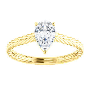 Cubic Zirconia Engagement Ring- The Florence (Customizable Cathedral-set Pear Cut Solitaire with Vintage Braided Metal Band)