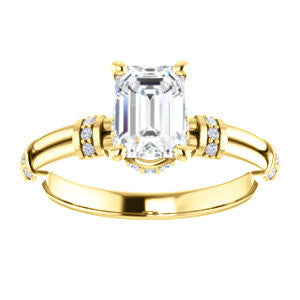 Cubic Zirconia Engagement Ring- The Jayla (Customizable Emerald Cut Style with Under-Halo & Horizontal Band Accents)