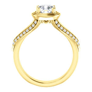 Cubic Zirconia Engagement Ring- The Reina (Customizable Ridged-Bevel Surrounded Cushion Cut with 3-sided Split-Pavé Band)