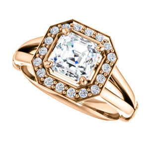 Cubic Zirconia Engagement Ring- The Madison Taylor (Customizable Asscher Cut Halo Design with Split Band and Dual Round Side-Knuckle Accents)