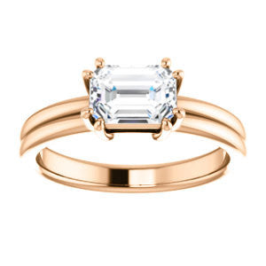 Cubic Zirconia Engagement Ring- The Marnie (Customizable Emerald Cut Solitaire with Grooved Band)