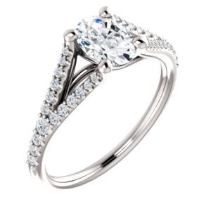 Cubic Zirconia Engagement Ring- The Mailynne (Customizable Oval Cut Style with Split-Pavé Band)
