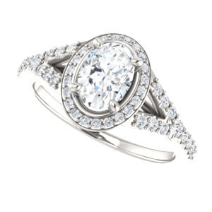 Cubic Zirconia Engagement Ring- The Mayte (Customizable Halo-Style Oval Cut Design with Split-Pavé Band)