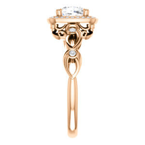Cubic Zirconia Engagement Ring- The Angela (Customizable Whimsical Sculpture Halo-Style with Cushion Center)