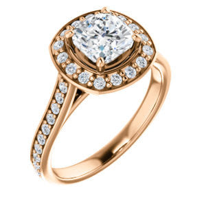 Cubic Zirconia Engagement Ring- The Lorie Ella (Customizable Artisan-Cathedral Cushion Cut with Halo and Pavé Accents)