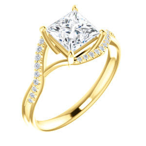 Cubic Zirconia Engagement Ring- The Nikita (Customizable Princess Cut Bypass Split-Band Style with Micropavé Band Accents)