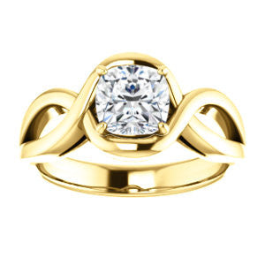 Cubic Zirconia Engagement Ring- The Maude (Customizable Cathedral-raised Cushion Cut Solitaire with Ribboned Split Band)