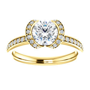CZ Wedding Set, featuring The Victoria engagement ring (Customizable Bezel-set Round Cut Semi-Halo Design with Prong Accents)