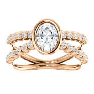 Cubic Zirconia Engagement Ring- The Lottie (Customizable Oval Cut Design featuring Wide Beaded Split Band with Round Bezel-set Accents)