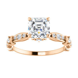 Cubic Zirconia Engagement Ring- The Willow (Customizable Asscher Cut Artisan Design with 3 Kinds of Round Cut Accents)