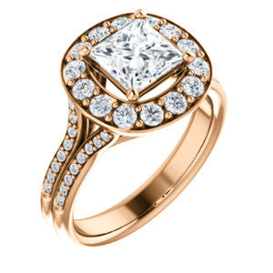 Cubic Zirconia Engagement Ring- The Yasmine (Customizable Princess Cut Center with Oversized Halo Accents and Split-Pavé Band)