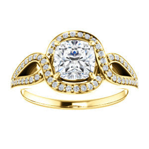 Cubic Zirconia Engagement Ring- The Taylor Ann (Customizable Cushion Cut Center with Twisting Halo & Wide Split-Pavé Band)
