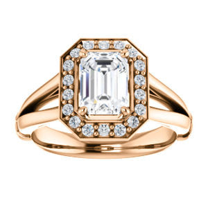 Cubic Zirconia Engagement Ring- The Madison Taylor (Customizable Radiant Cut Halo Design with Split Band and Dual Round Side-Knuckle Accents)