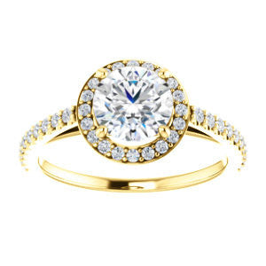 Cubic Zirconia Engagement Ring- The Monique (Customizable Round Cut Cathedral-Halo with Thin Pave-Band)