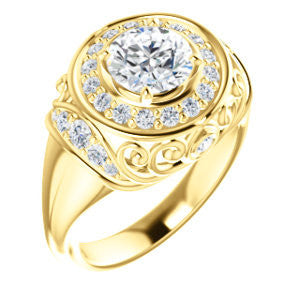 Cubic Zirconia Engagement Ring- The Mariah (Round Center Halo-Style Lattice with Accented Step-Setting)