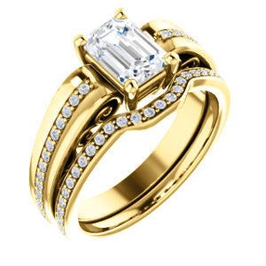Cubic Zirconia Engagement Ring- The Atia (Customizable Emerald Cut Design with Three-sided Channel Pavé Band)