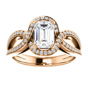 Cubic Zirconia Engagement Ring- The Goldie (Customizable Radiant Cut Center with Twisty Split-Pavé Band and Artisan Halo)