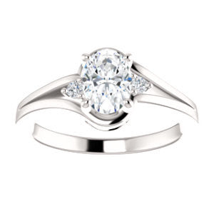Cubic Zirconia Engagement Ring- The Erma (Customizable Oval Cut 3-stone Style with Small Round Cut Accents and Tapered Split Band)