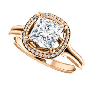Cubic Zirconia Engagement Ring- The Jaci (Customizable Cathedral-set Princess Cut Design with Split-Band and Halo Accents)